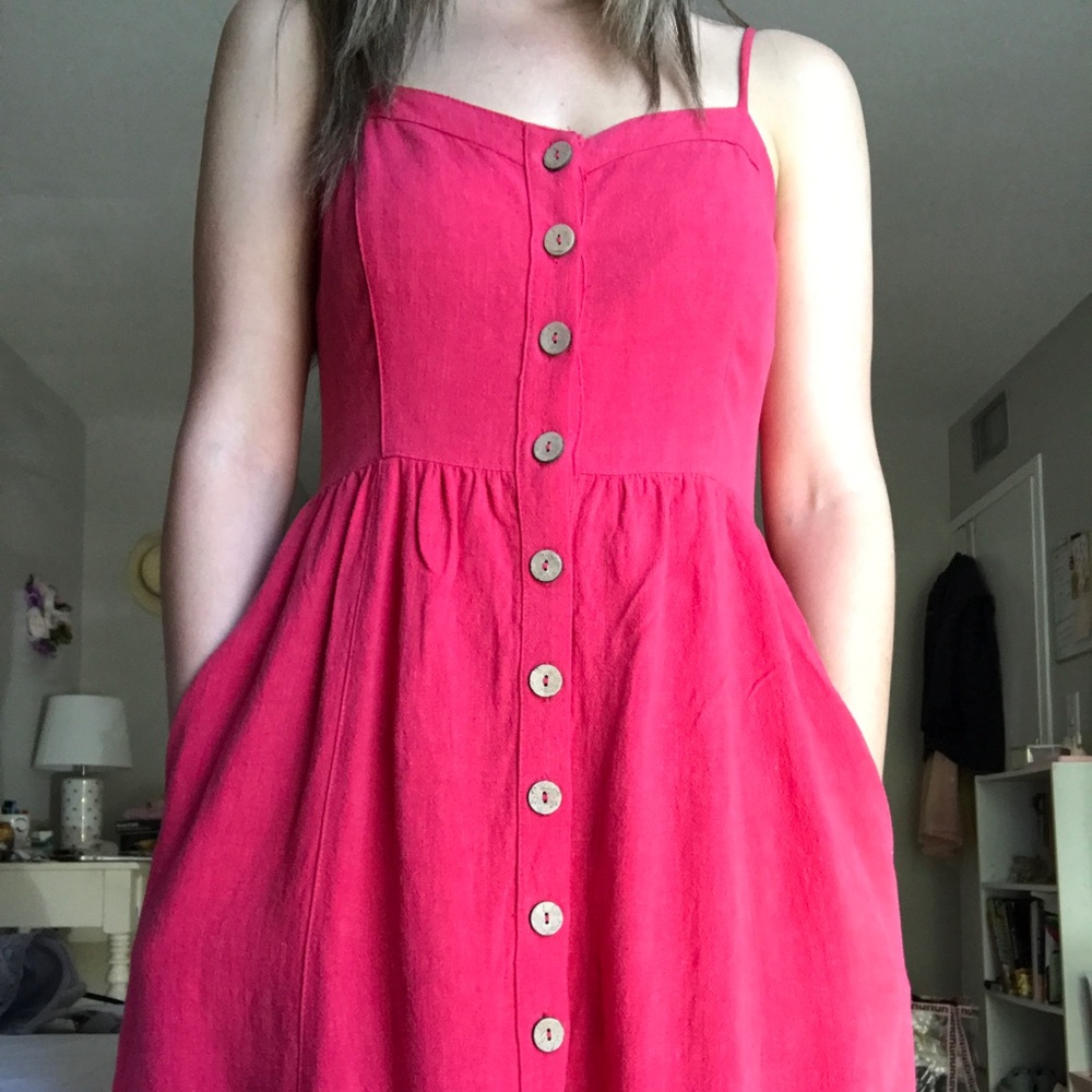 Coral red button down dress